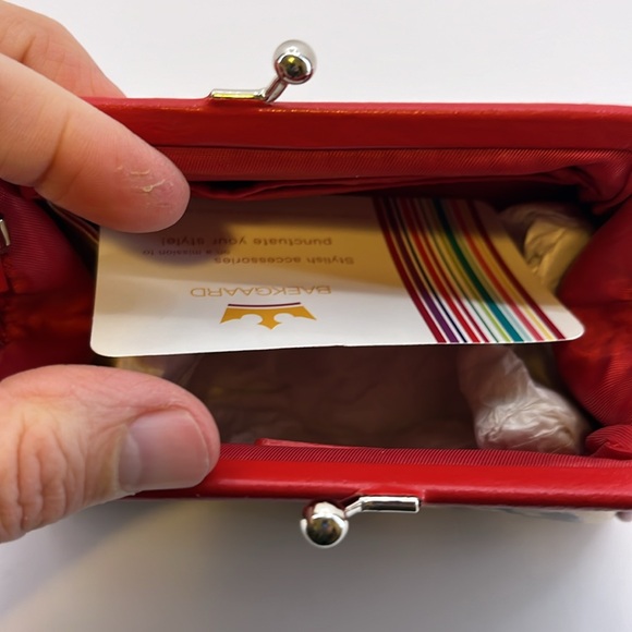 Baekgaard Leopard Print with Red Trim & Silver Hardware Kiss Lock Wristlet NWT - Picture 7 of 15